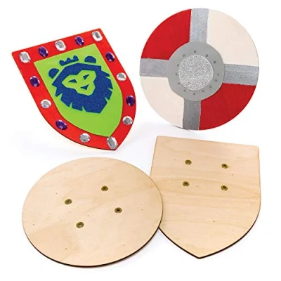 Image of Baker Ross AW654 Wooden shields (Pack of 2) Shield with Elastic Handle Perfect Accessory for Kids To Decorate and Wear Knight Costume