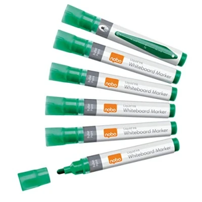Image of Nobo Liquid Ink Drywipe Whiteboard Pens, 3 mm Bullet Tip, Pack of 10, 1915380, Coloured