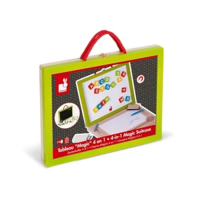 Image of Janod Children&#039;s Wooden 4 In 1 Board Multi Activity Magic Slate Accessories and 42 Magnets Included Learning to Read Write from 3 Years Old, J05014