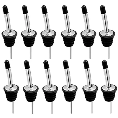 Image of Haruida Liquor Pourer, Bottle Pourers for Spirits, 12Pack Stainless Steel Freeflow Spirits Pourer Speed Wine Tapered Spout with Rubber Dust Caps
