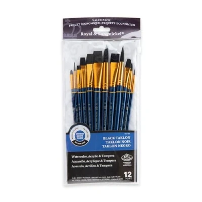 Image of Royal and Langnickel RSET 9302 Taklon Variety Brush Set Soft Black (Pack of 12)