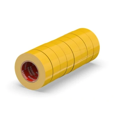 Image of ERKO electrical insulation tape Yellow 19mm x 20m 8 pack for wires, High flexibility, adhesive strength tape, sealing Strong PVC