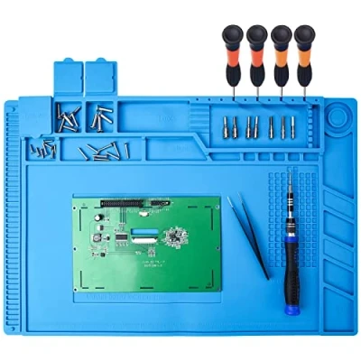 Image of Preciva Soldering Mat, 500℃ Heat Resistant Silicone Work Multi purpose Magnetic Electronics Repair Pad for Welding and Station With Ruler Screw Notches, 450*300mm