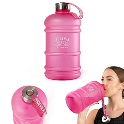 Image of Phoenix Fitness Water Bottle 2L Drinks with Leakproof Cap and Carry Strap Lightweight for Sports, Gym &amp; Travel BPA Free Non Toxic Pink