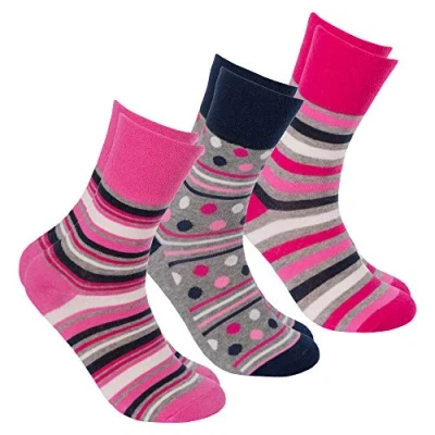 Image of Metzuyan Ladies Diabetic Socks Non Elastic Loose Top Cotton Rich Pink 4 8