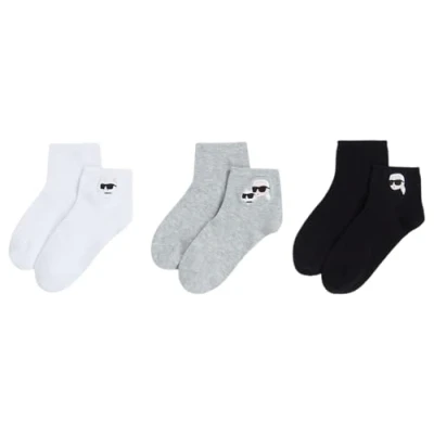 Image of KARL Lagerfeld IKON Short 3 PACK Socks, Men&#039;s, Size: 6 9, Black/white/grey