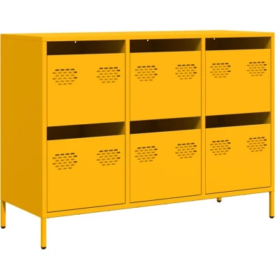 Image of vidaXL Sideboard/Storage Cabinet Mustard Yellow Steel 101.5x39x73.5 cm Modern Living/Dining Room Organizer