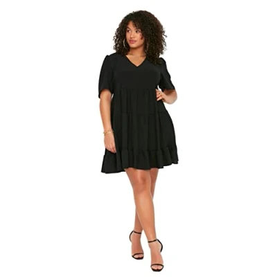 Image of Trendyol Women Plus Size Mini A line Relaxed fit Woven Dress Black