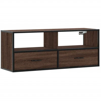 Image of vidaXL TV Cabinet Stand/Media Unit Brown Oak Engineered Wood, Metal, Wall Mounted Design 100x31x39.5cm for Living Room, Office, Bedroom