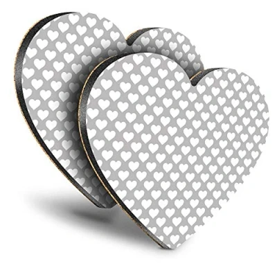 Image of Destination Vinyl ltd Great Coasters (Set of 2) Heart Grey White Love Pattern Print Drink Glossy Coasters/Tabletop Protection for Any Table Type #45251
