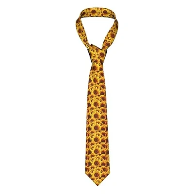 Image of Men&#039;S Tie Yellow Sunflower Print Woven Casual Necktie Slim Formal For Business Wedding