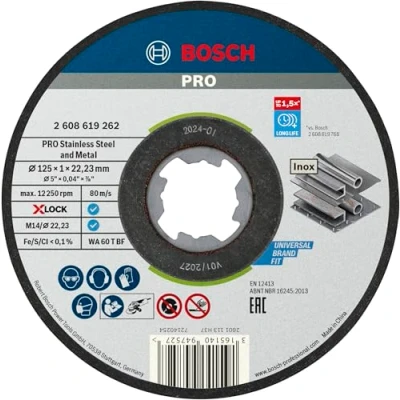 Image of Bosch Professional 1x Standard for Inox x LOCK Cutting Disc (for Stainless Steel, Ø 125 1 22,23 mm, Straight, Accessory Angle Grinder)