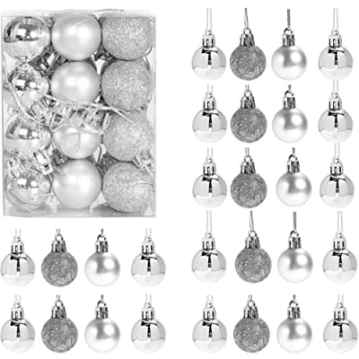 Image of 30mm/24Pcs Christmas Baubles Shatterproof Silver, Tree Decorations Ball Ornaments Balls Xmas Hanging Holiday Decor Shiny,Matte,Glitter