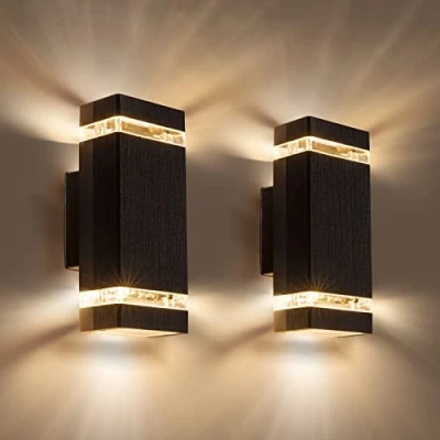 Image of Aranzyec 2 X Outdoor Wall Lights Mains Powered, Aluminium Up Down Outside Lights, Max 35W GU10, IP54 Waterproof Black Garden for Patio, Terrace, Garden, Hallway, Balcony, Porch, Pathway