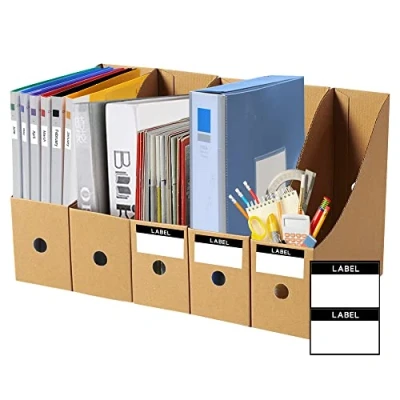 Image of JINCHIDA 3 Pack Magazine File Holder with Labels,Cardboard for Files,Document Folder Holders A (Kraft, 5 PACK)