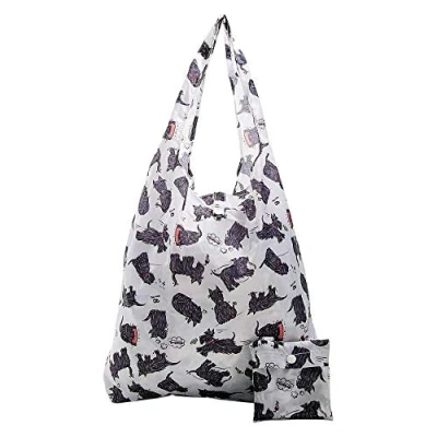 Image of ECO CHIC New Light Weight Foldaway Shopping Bag/Shopper Bag/Reusable Bag Made From 100% Recycled Plastic Bottles Scatty Scotty (White)