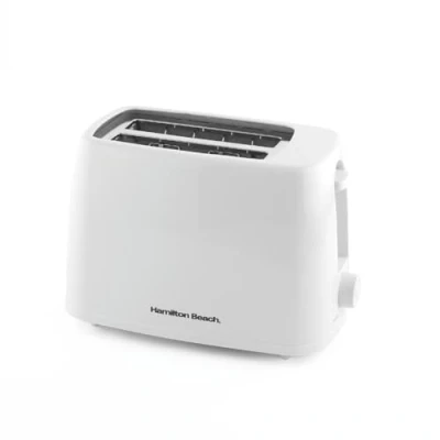 Image of Hamilton Beach Essential 2 Slice Toaster, Plastic, 6 Browning Levels, Removable Crumb Tray, Wide Slots, Compact, Integrated Cord Storage, 650W HB1116W, White