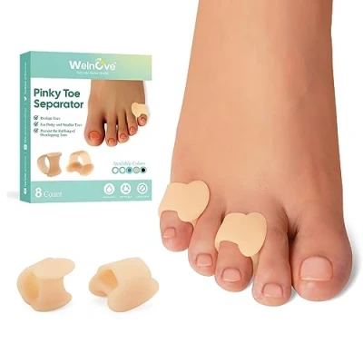 Image of Welnove Gel Toe Separator 8 Pack Pinky Spacers Little Cushions, Small Sleeves for Preventing Rubbing &amp; Reducing Pressure (Beige)