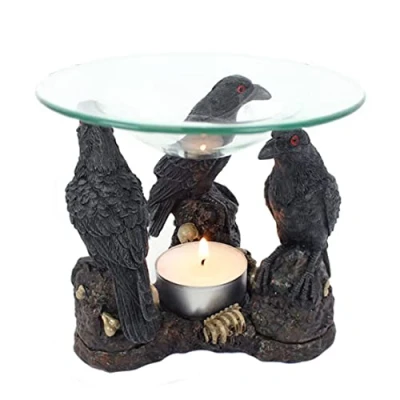 Image of 3 Gothic Dark Raven Skull Wax Tart Warmer Oil Burner Tealight Candle Holder