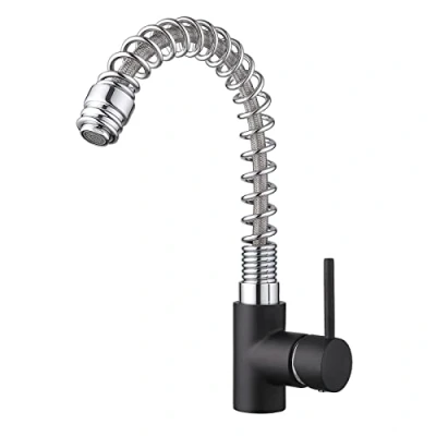 Image of JASSFERRY Kitchen Mixer Tap Heavy Duty Brass Black Body Single Lever Monobloc Sink Faucet with Chrome Spring Swivel Spout