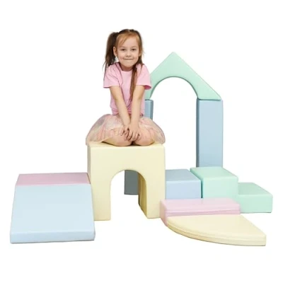 Image of IGLU Soft Play Set 21 Foam Block Equipment XL Softzone Shapes Activity Toys 10 Shape (light pastel)