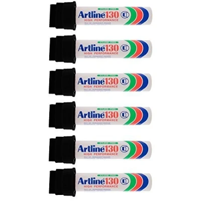 Image of Artlline EK130 Jumbo Permanent Marker Pens Thick Wedge Chisel Tips Pack 6 (Black)