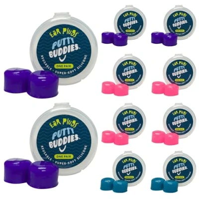 Image of Putty Buddies Super Soft Comfortable Original Swimming Earplugs for Kids (Block Water) 10 Pair Purple/Teal/Magenta