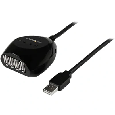 Image of StarTech.com 15m USB 2.0 Active Cable with 4 port Hub Long A (M) to 4x (F) 15m, 50 ft Black (USB2EXT4P15M)