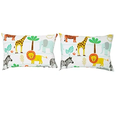 Image of Bloomsbury Mill Kids Pillow Cases 2 Pack Safari Animals Design Covers for Boys &amp; Girls Duvet Cover Sets or Travel Pair of Childrens Pillowcases (Extra) 50x75cm