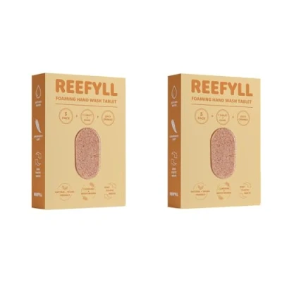 Image of Reefyll Foaming Hand Soap 5 Refill Tablets, Dissolvable Plastic Free Wash Pods, Just Add Water to Transform Velvety Foam, Juicy Orange Scent Duo Pack