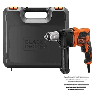Image of BLACK+DECKER 850W 1 Gear Hammer Drill, Variable Speed, Spindle Lock, Compact &amp; Lightweight, Includes 6 Drill Bits Kitbox, BEH850K GB