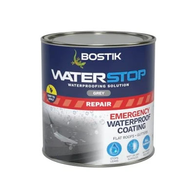 Image of Bostik Waterstop Emergency Coat, Quick Drying, Instant Sealing Coating, For Roofs And Gutters, 1kg, Grey
