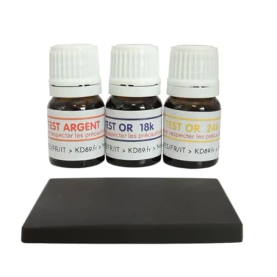 Image of Set of 3 Gold and Silver Testing Solutions, 18 24 Carat Silver, with Natural Touchstone Multi Language Instructions Expertise for Jewellery, Coins, Bullion 2 ml