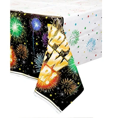 Image of Unique Party 47733 Plastic Fireworks New Years Eve Tablecloth, 7ft x 4.5ft