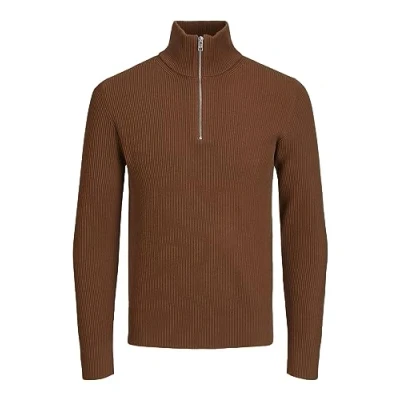 Image of JACK &amp; JONES Men&#039;s Jprccperfect Knit Half Zip Sn jumper, Cambridge Brown, L