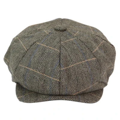 Image of Infinity Leather Mens Blinders Herringbone Newsboy Gatsby Flat Baker Hat L Tan