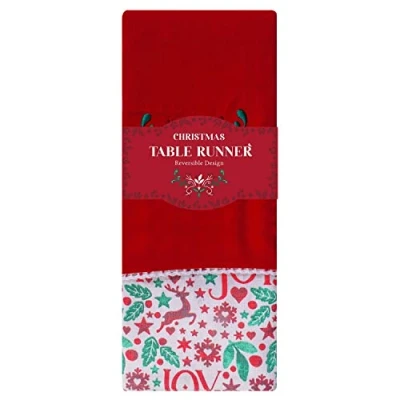 Image of YöL Christmas Reversible Festive Table Runner Dinner Decoration Red And White