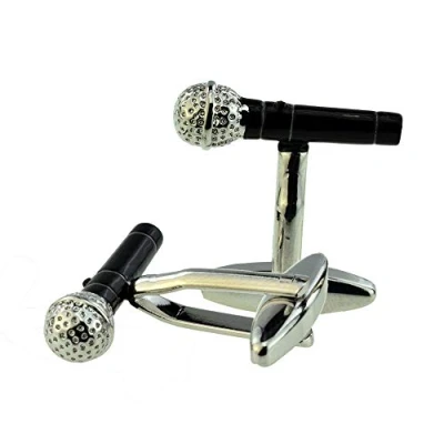 Image of Modern Style Microphone Cufflinks Presented in a Cufflink Box