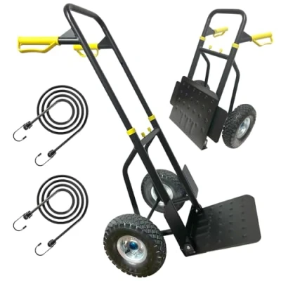 Image of Hand Truck Trolley Foldable with 2x Big Industrial Wheels Heavy Duty Height Adjustable High Traction Quiet Wheels, 160kg Load Capacity (Includes 2 Elastic Straps)