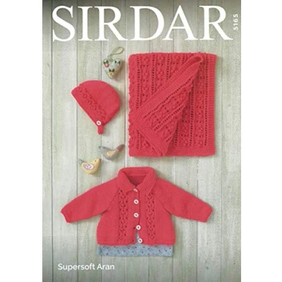 Image of Sirdar Supersoft Aran Knitting Pattern 5165 Jacket, Bonnet &amp; Blanket