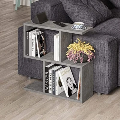 Image of HOCUS PICUS 2 Tier Storage End Side Table Versatile C 60x60x19.5cm Shelves Organizer Office Living Room Desk Stand Display (Retro Grey)