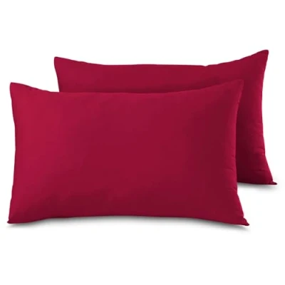 Image of Housewife Pillow Cases 2 Pack Bedroom Covers Polycotton Plain Dyed Bedding Pillowcases Pair With Envelope Closure 48X74Cm (Red)