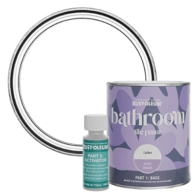 Image of Rust Oleum White Water Resistant Bathroom Tile Paint in Matt Finish Cotton (White) 750ml