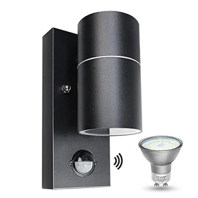 Image of Wondlumi Outdoor Lamp with Motion Sensor GU10 Modern Light Black Matt IP44 LED Wall 230 V Includes 1 x 5 W Warm White Bulb
