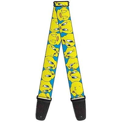 Image of Buckle Down Guitar Strap Tweety Bird Close Up Expressions Baby Blue 2 Inches Wide
