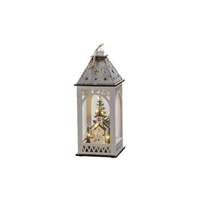 Image of Konstsmide Christmas Lights/LED Winter Village Wooden Lantern/Indoor Use (IP20)/Battery Operation 2xAA (Excl.)/Warm White Diodes/Transparent Cable, Church