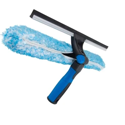 Image of Unger Professional 18&quot; Proflex 2 in 1 Squeegee &amp; Scrubber Window Cleaning Tool with Pivoting Head for High Access Washing, Commercial Residential Use, Reusable Microfiber Sleeve
