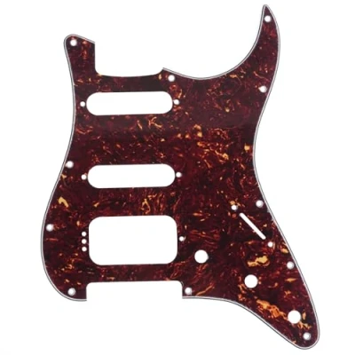 Image of Musiclily Pro 11 Hole Round Corner HSS Guitar Strat Pickguard for USA/Mexican Stratocaster 4 screw Humbucking Mounting Open Pickup, 4Ply Tortoise Shell