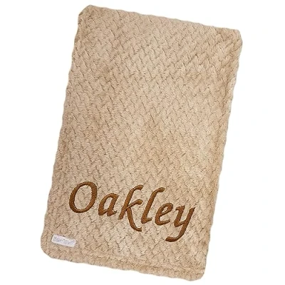 Image of JJLC Baby Boy Girl Personalised Blanket Embroidered Name Waffle (Beige Blanket)