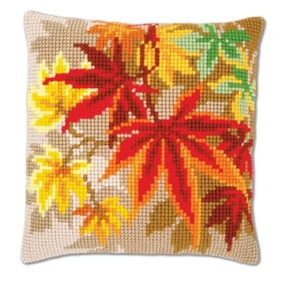Image of Vervaco Cross Stitch Cushion Kit: Autumn Leaves, Cotton, NA, 40 x 40cm